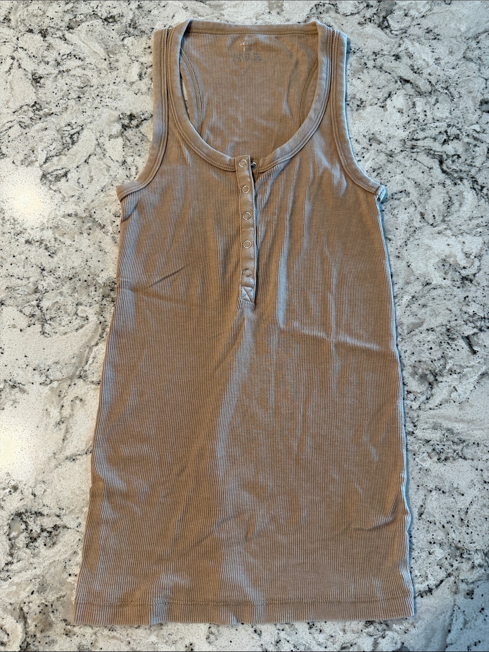 aerie Ribbed Henley Tank Top - Taupe Brown